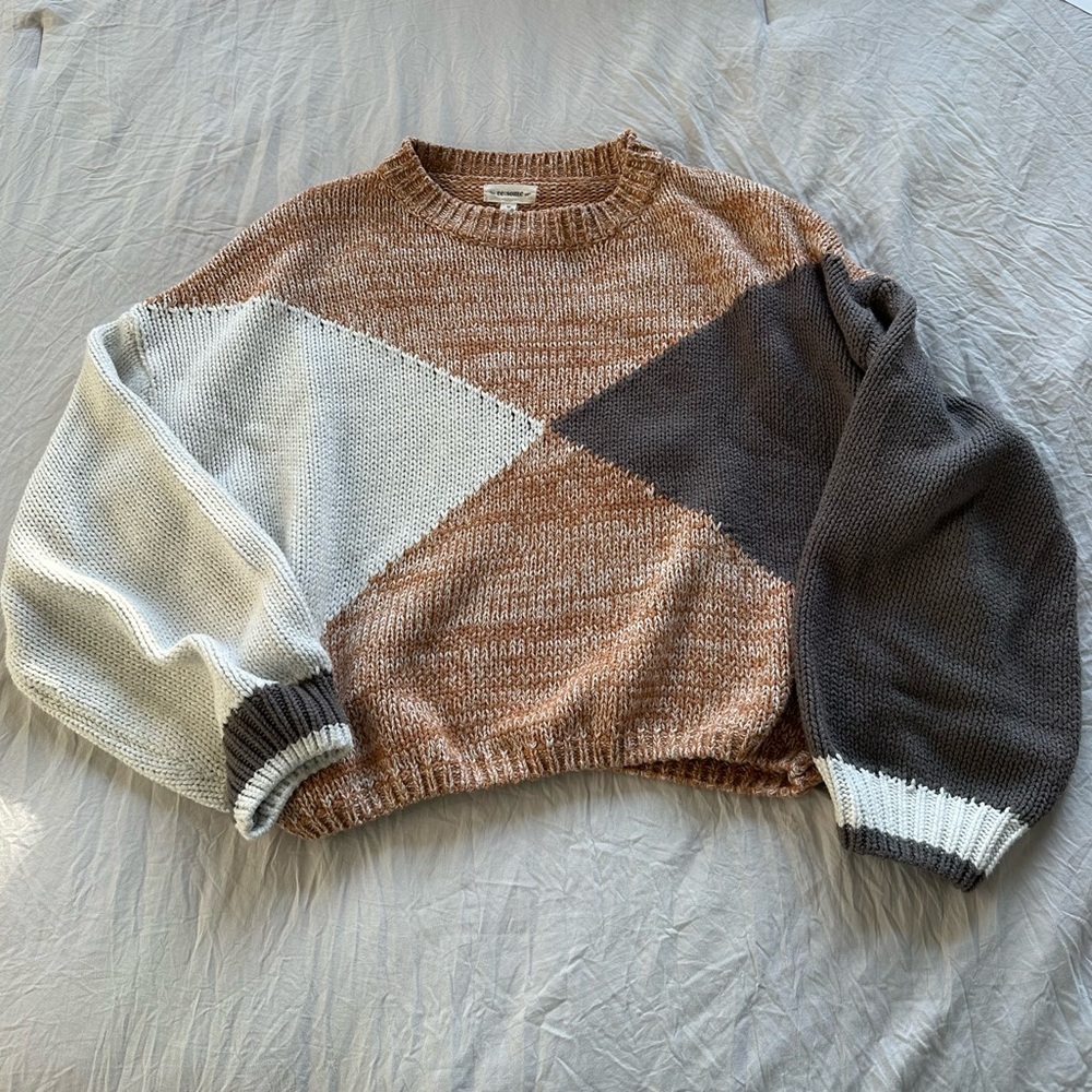 Colorblock Sweater in Brown, Gray, and Cream